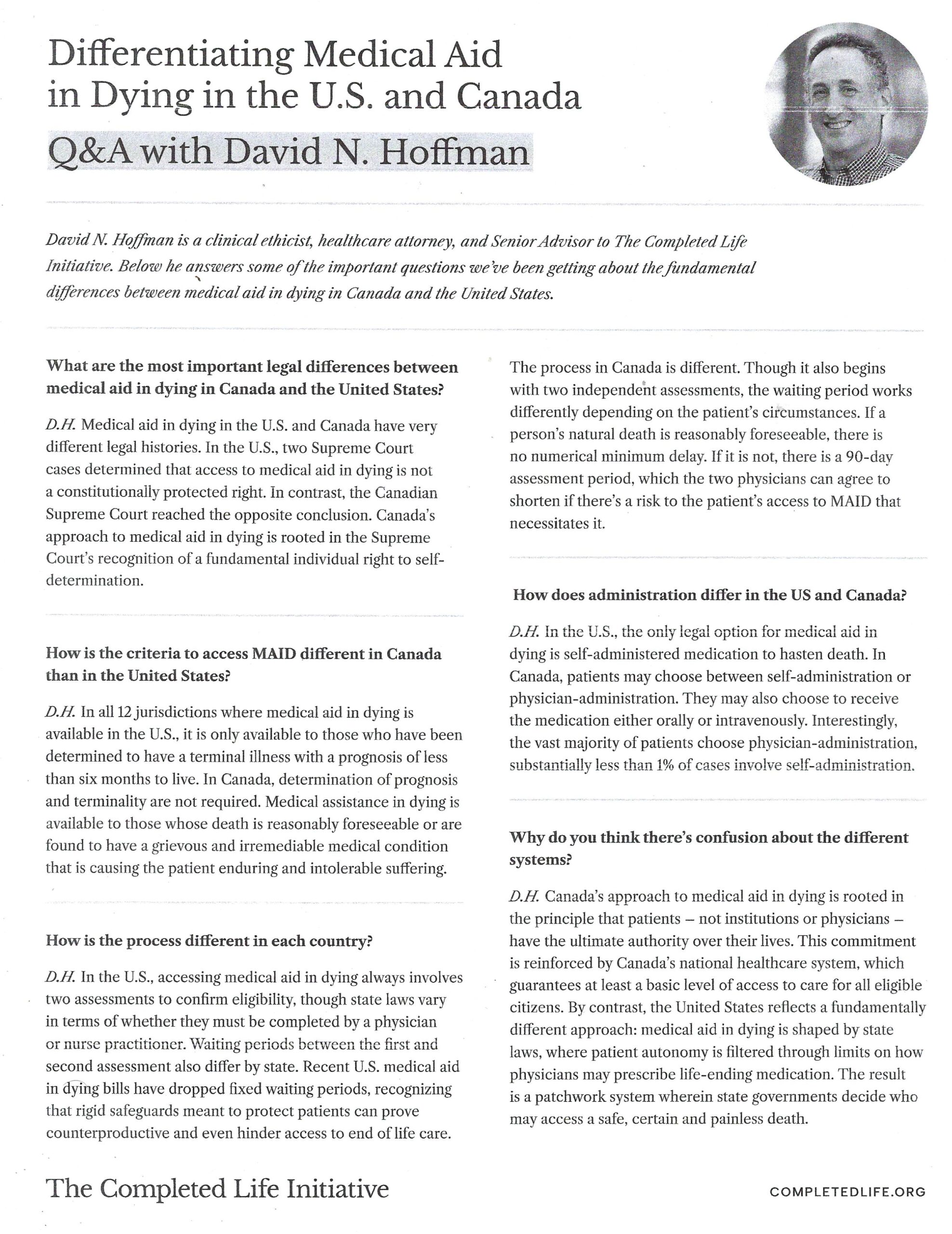 David Hoffman, with thanks to the Completed Life Initiative
